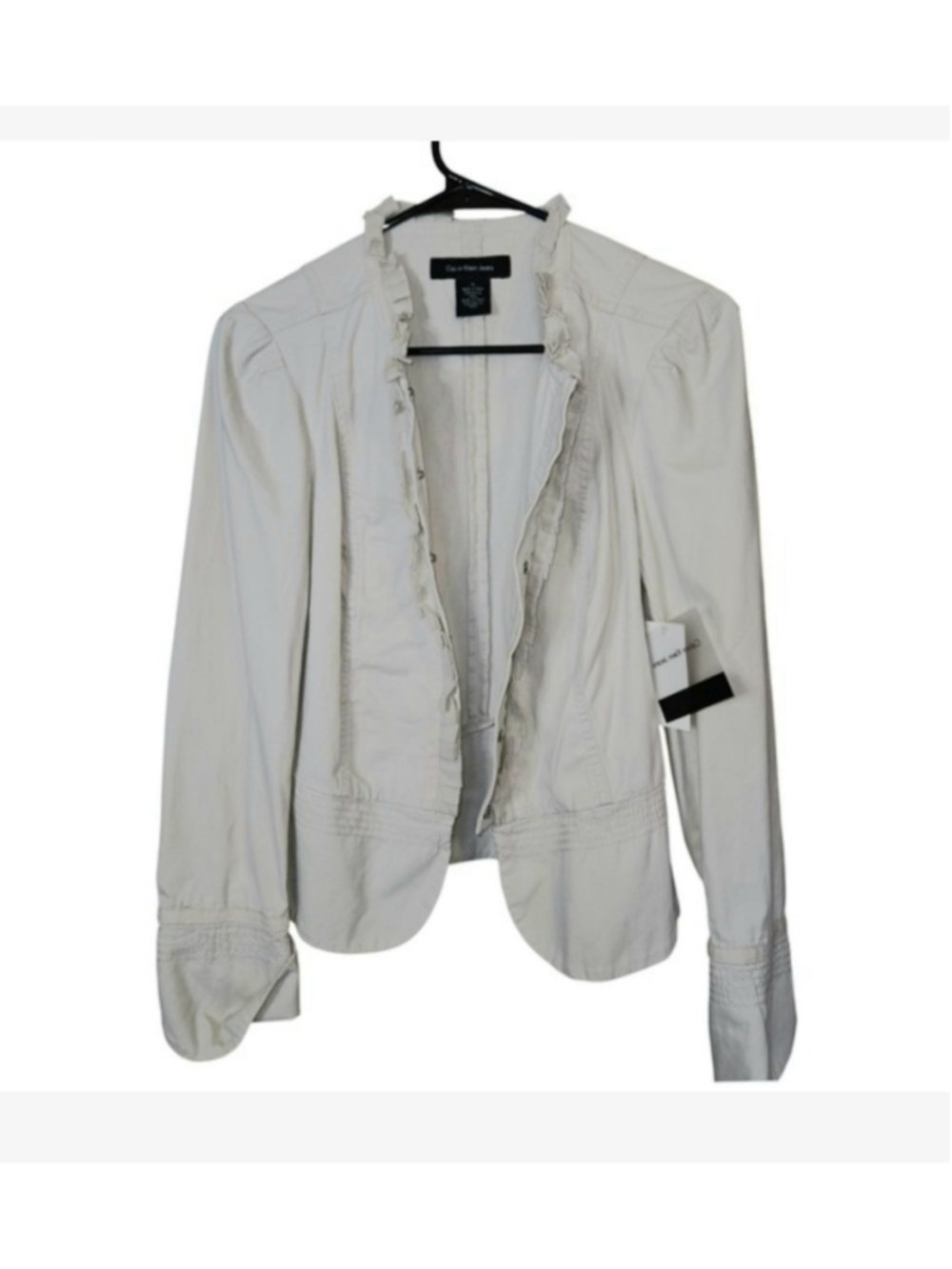 Y2K Calvin Klein Jeans Cream Ruffle Front Jacket Size L
